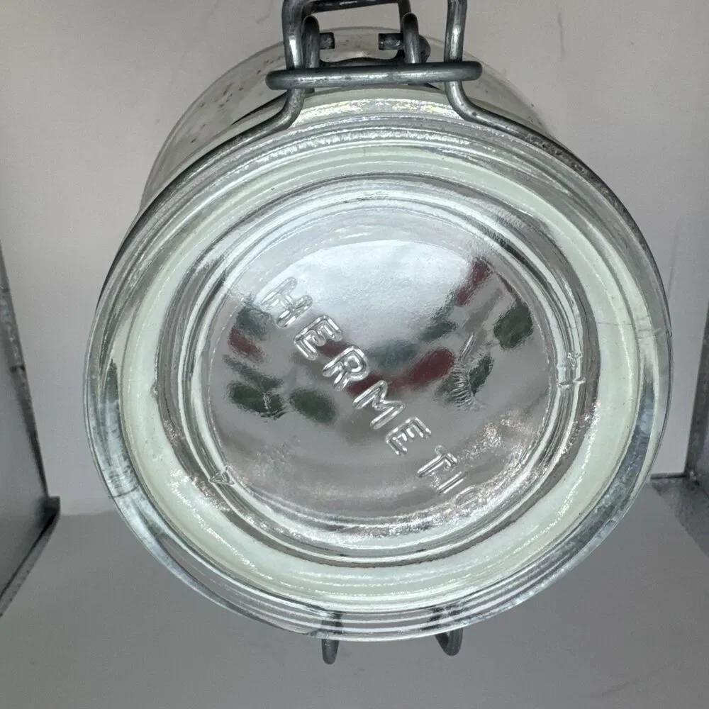 2 Carlton Glass Jar Canister 10” & 9” Bail Lid Strawberries 2 L 1.5 L USA